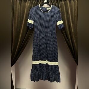 1970s Akris Navy Polkadot Prairie Dress